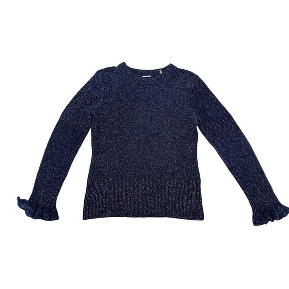 Elie Tahari Womens Heavy Knit Metallic Pullover Sweater Knitted Blue Size M - Picture 2 of 12